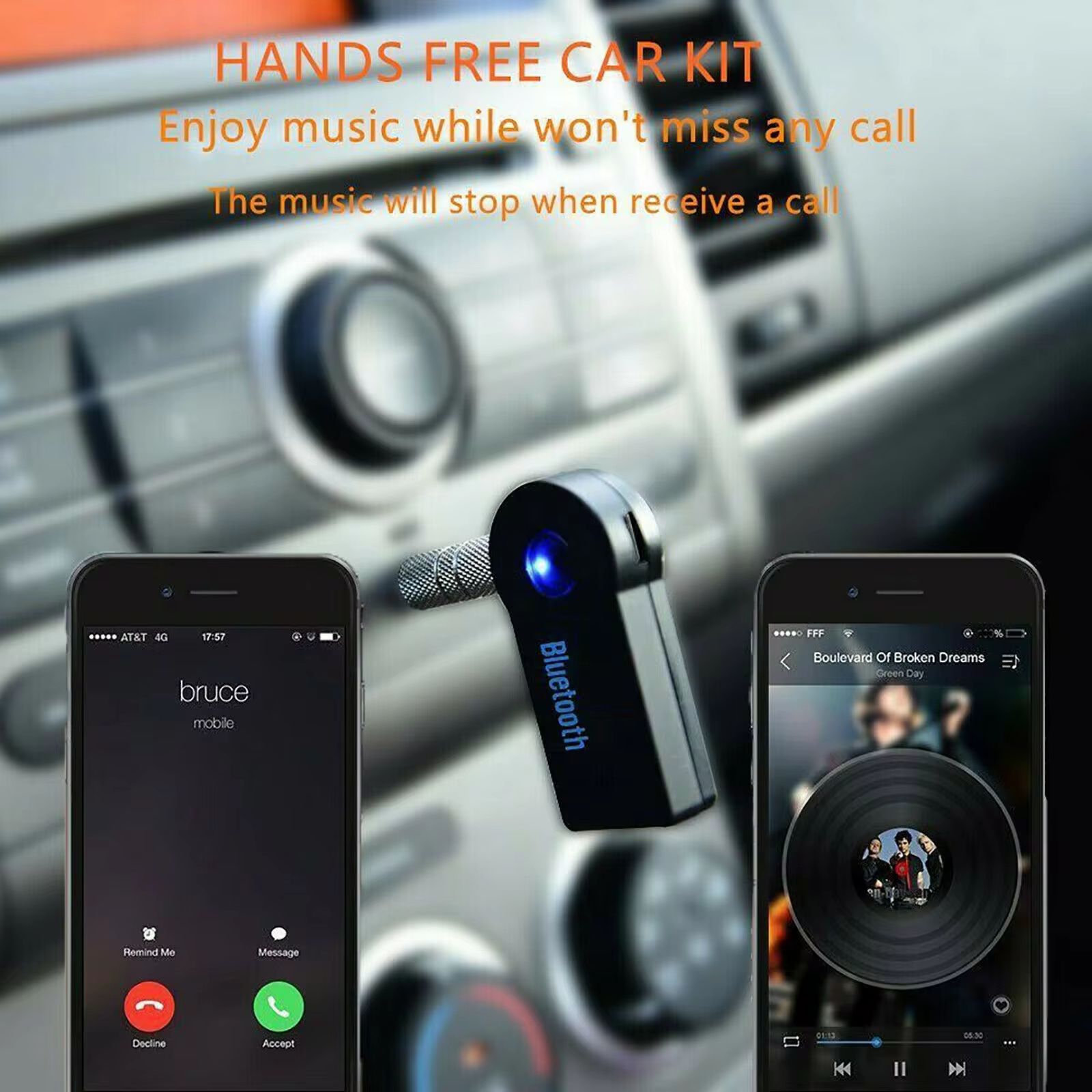 Bluetooth 5.0 2 in 1 Wireless Receiver Adapter 3.5mm Jack For Car Music Audio Aux A2dp Headphone Reciever Handsfree