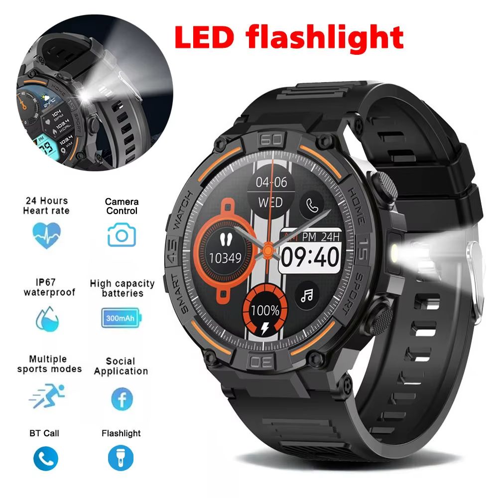 1.52 inch Smart Watch IP67 Waterproof Original Design Sports Watch With Compass And Altitude Barometer LED Flashlight Call