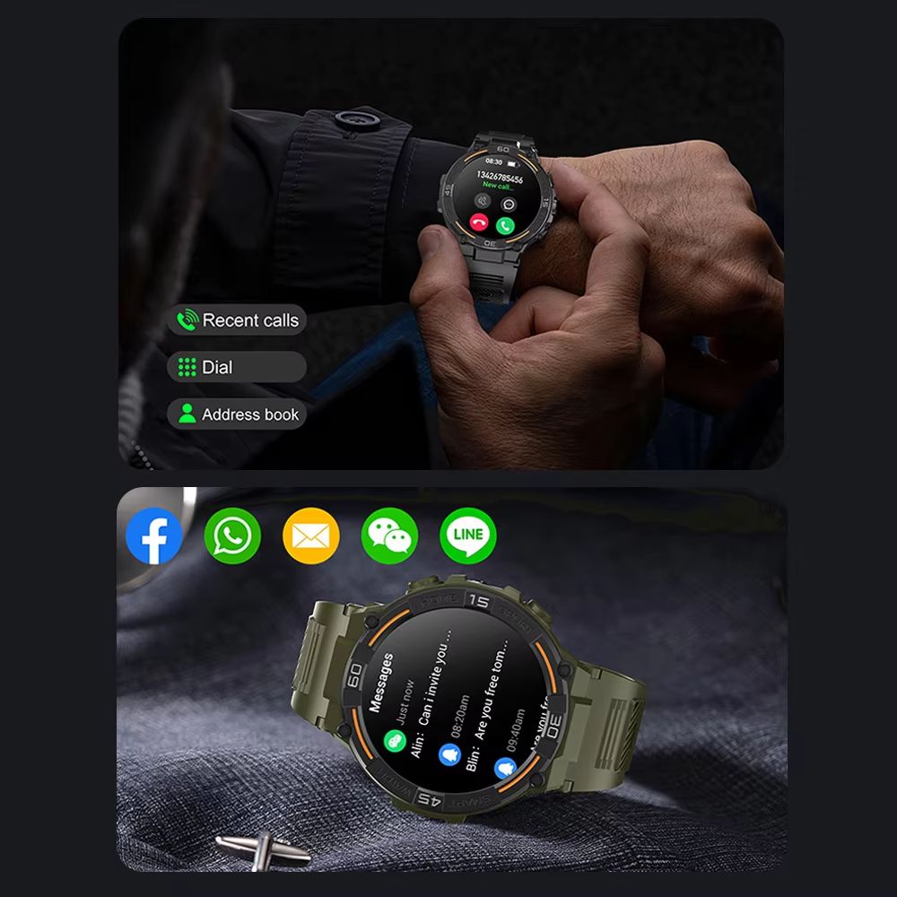 1.52 inch Smart Watch IP67 Waterproof Original Design Sports Watch With Compass And Altitude Barometer LED Flashlight Call