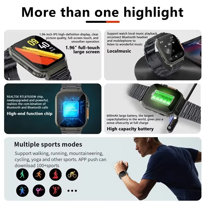 New Bluetooth Call Smart Watch Men 600Mah Large Battery 100+ Sports Fitness Tracker Waterproof Women