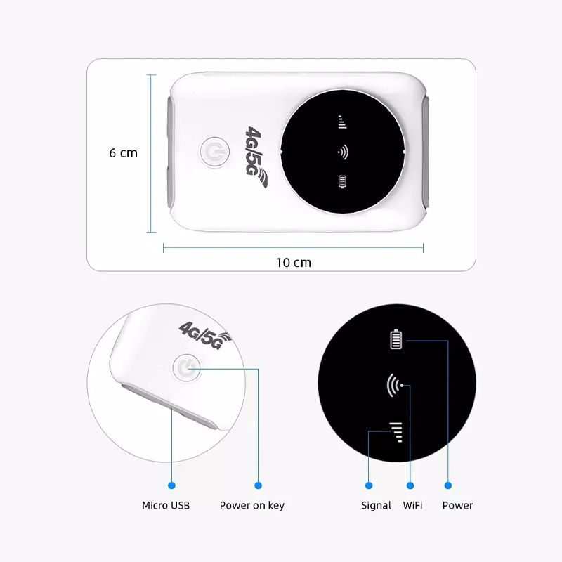 Pocket Hotspot Portable 4G Wireless Router MIFI 3200mAh Mobile Broadband 150Mbps Wide Coverage with SIM Card Slot 10 WiFi Users