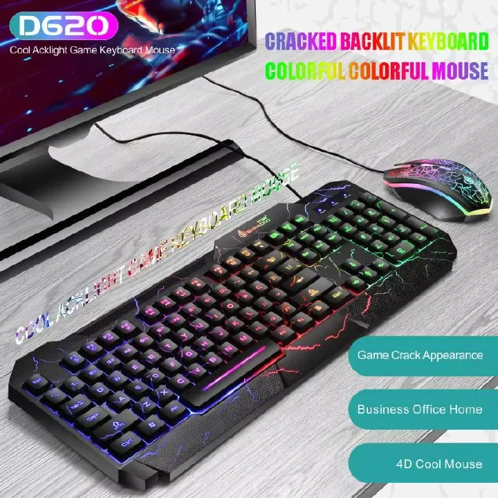 2-IN-1 Office Gaming Keyboard & Mouse Set Black Crackle Waterproof Three-color Rgb Backlit 104-key Mechanical Sense Computer Keyboard