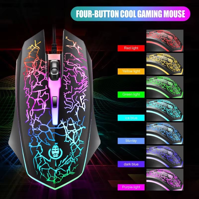 2-IN-1 Office Gaming Keyboard & Mouse Set Black Crackle Waterproof Three-color Rgb Backlit 104-key Mechanical Sense Computer Keyboard