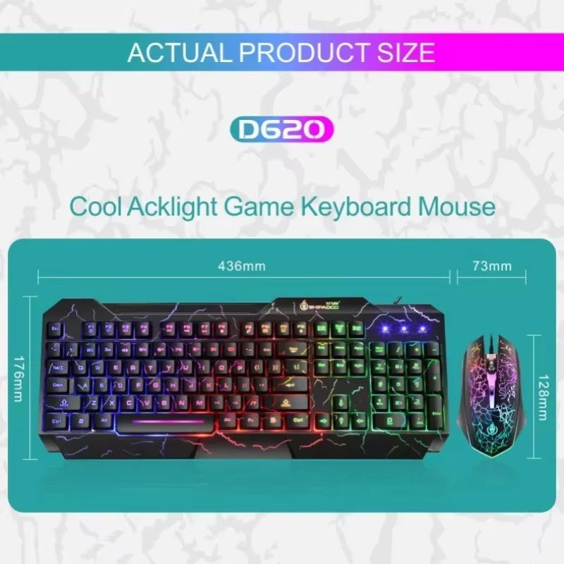 2-IN-1 Office Gaming Keyboard & Mouse Set Black Crackle Waterproof Three-color Rgb Backlit 104-key Mechanical Sense Computer Keyboard
