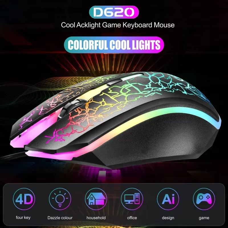 2-IN-1 Office Gaming Keyboard & Mouse Set Black Crackle Waterproof Three-color Rgb Backlit 104-key Mechanical Sense Computer Keyboard