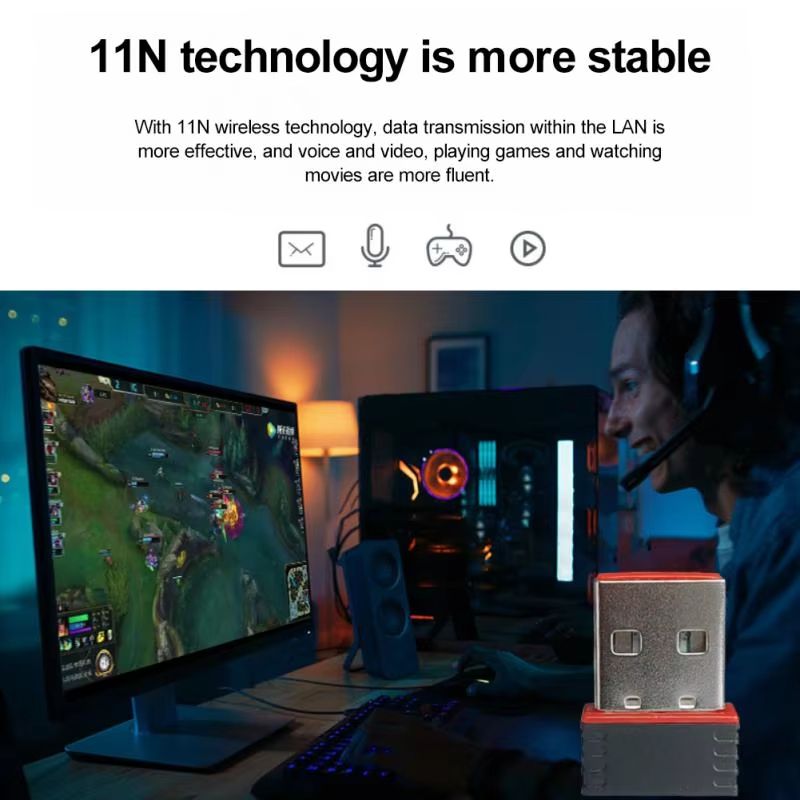 Mini USB Network Card Wireless WiFi Dongle Adapter USB2.0 2.4G 150Mbps WLAN LAN Wi-Fi Dongle Receiver For PC Desktop Tablet