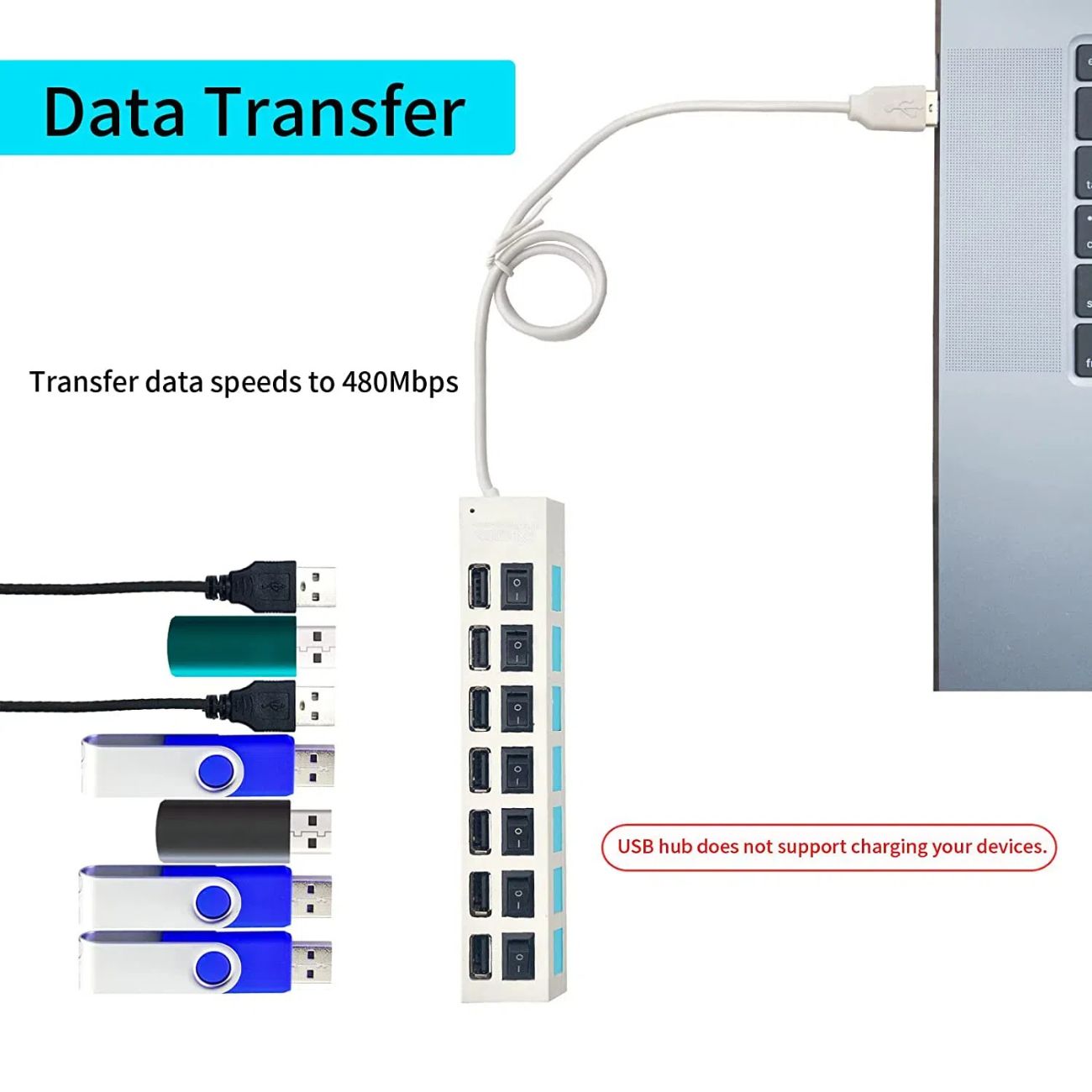 High Speed 4/7 Ports USB HUB Docking Station 2.0 Adapter Expander Multi Port Splitter Multiple Extender USB Hubs with Independent On/Off Switch and LED Indicators for Laptop, PC, Computer
