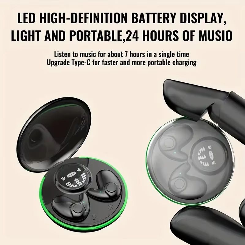 Invisible Sleep Wireless Bluetooth Earphones, Sleeping Earbuds for Side Sleepers Built-in Mic, with Type-C Fast Charging Case Sports Waterproof in-Ear Earbuds