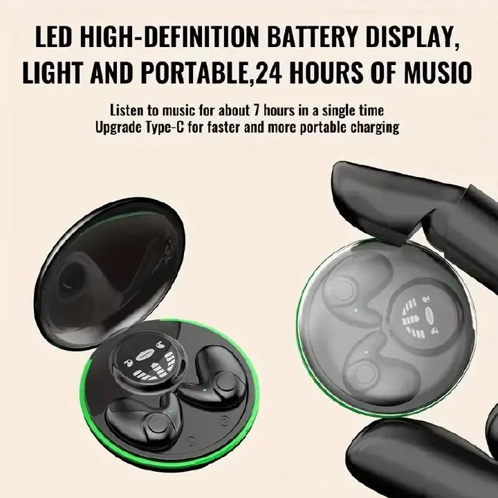 Invisible Sleep Wireless Bluetooth Earphones, Sleeping Earbuds for Side Sleepers Built-in Mic, with Type-C Fast Charging Case Sports Waterproof in-Ear Earbuds