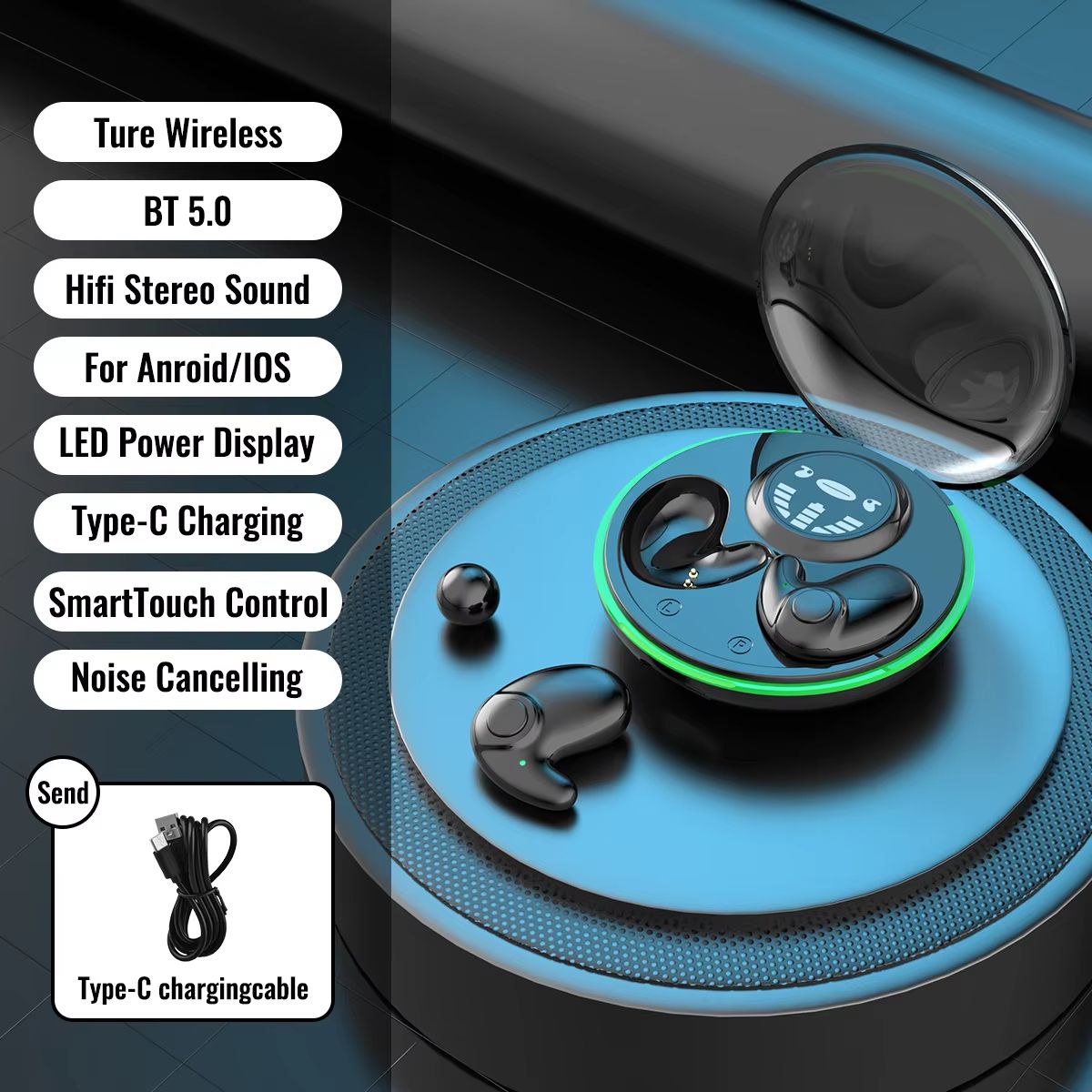 Invisible Sleep Wireless Bluetooth Earphones, Sleeping Earbuds for Side Sleepers Built-in Mic, with Type-C Fast Charging Case Sports Waterproof in-Ear Earbuds
