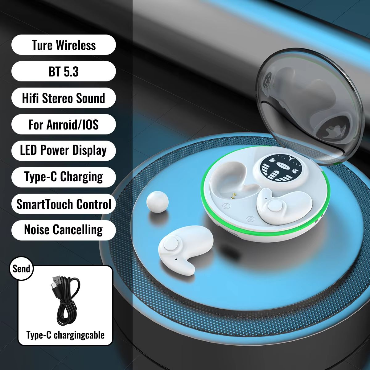 Invisible Sleep Wireless Bluetooth Earphones, Sleeping Earbuds for Side Sleepers Built-in Mic, with Type-C Fast Charging Case Sports Waterproof in-Ear Earbuds