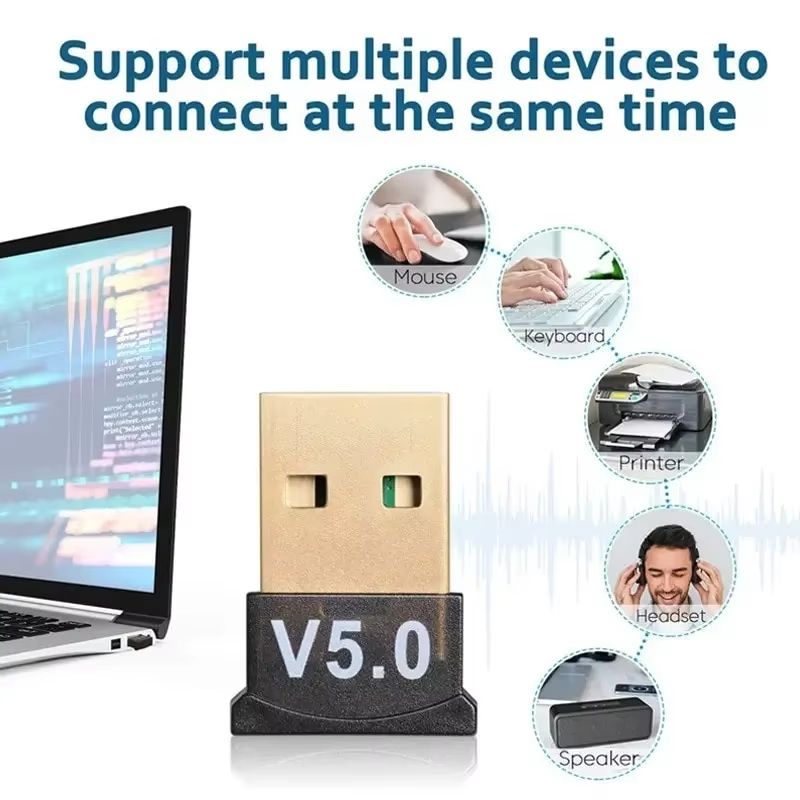 USB Bluetooth 5.0 Adapter Transmitter Bluetooth Receiver Audio Bluetooth Dongle Wireless USB Adapter for Computer PC Laptop Phone Tablet Printer Headphone Speaker Wireless Mouse Keyboard Music