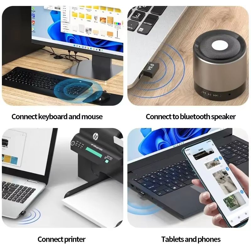 USB Bluetooth 5.0 Adapter Transmitter Bluetooth Receiver Audio Bluetooth Dongle Wireless USB Adapter for Computer PC Laptop Phone Tablet Printer Headphone Speaker Wireless Mouse Keyboard Music