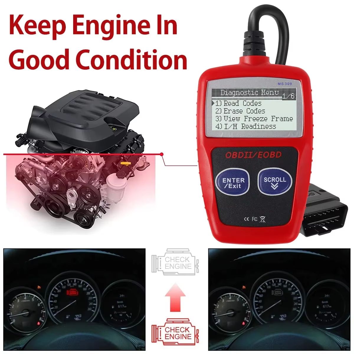 Car Diagnostic Tools Multifunctional Car Fault Code Reader Accurate Engine Diagnostic Tool OBD2 Code Reader Digital Display OBD2 Scanner Multi Functional Fault Code Clear 16 Pin Universal Version