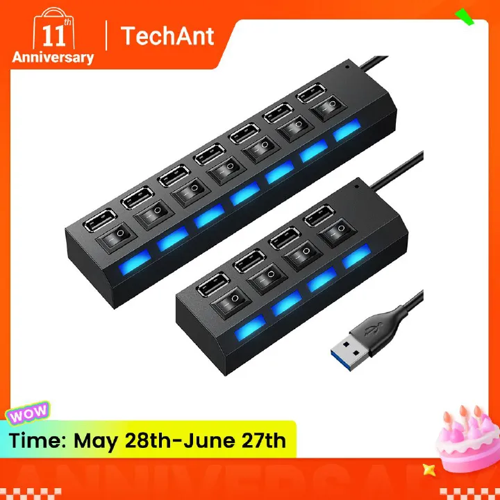 High Speed 4/7 Ports USB HUB Docking Station 2.0 Adapter Expander Multi Port Splitter Multiple Extender USB Hubs with Independent On/Off Switch and LED Indicators for Laptop, PC, Computer