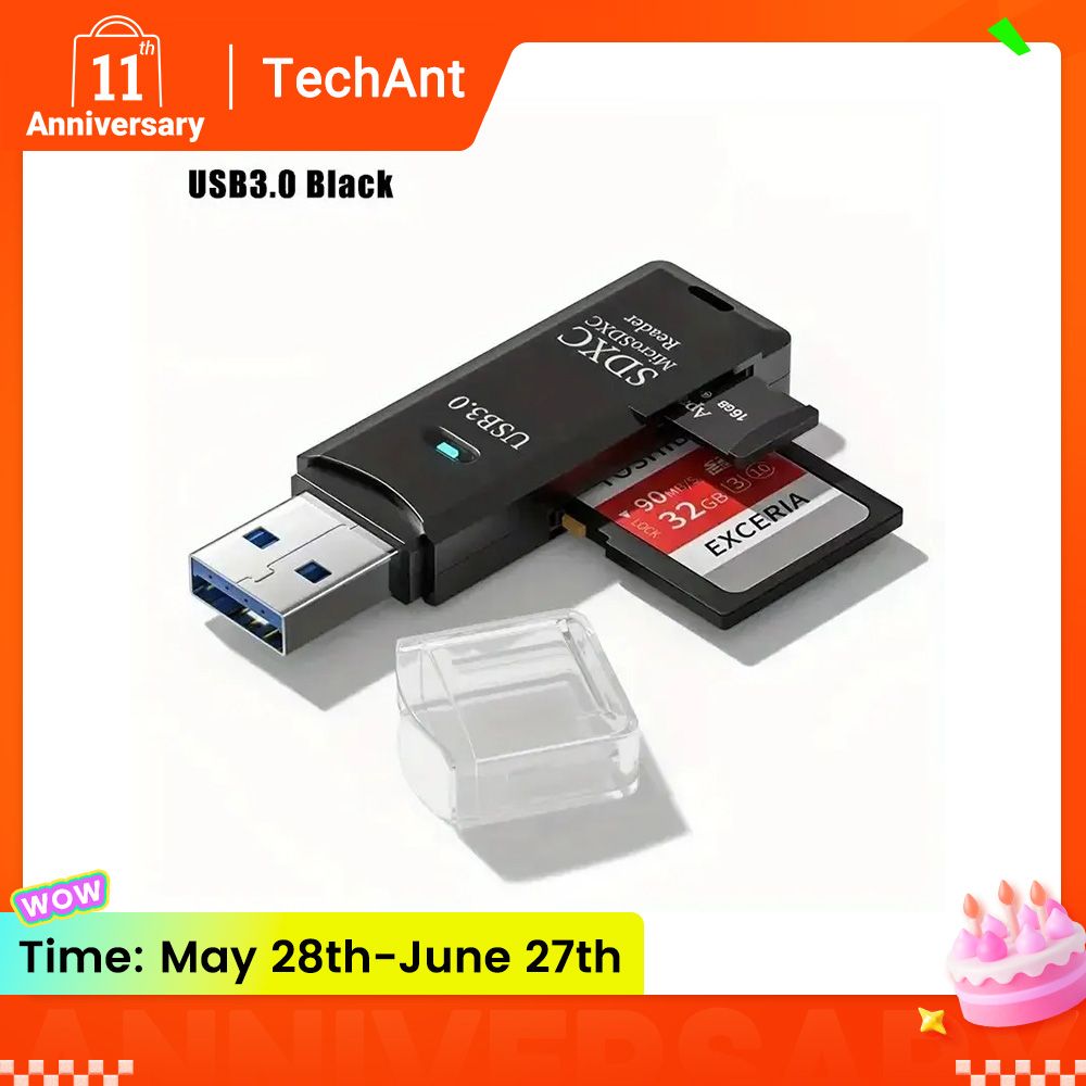 Robust 2-in-1 USB 3.0 2.0 Micro SD Card Reader High Speed Data Transmission up to 5Gbps Compatibility Multiple for PC Camera