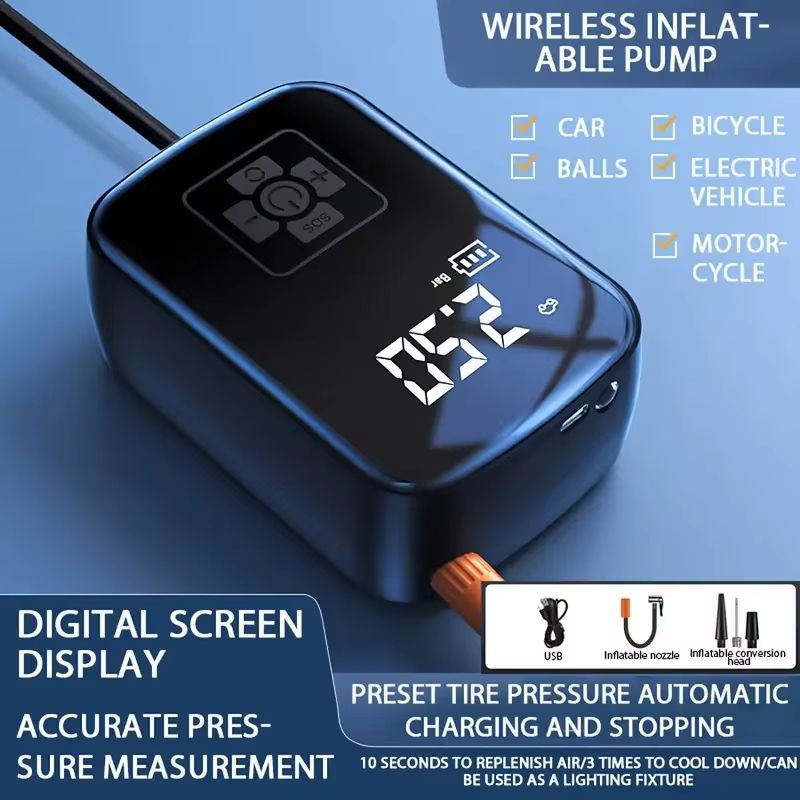 Portable Wireless Car Air Compressor Air Pump Electric Tire Inflator Pump for Motorcycle Bicycle AUTO Tyre with Digital Display