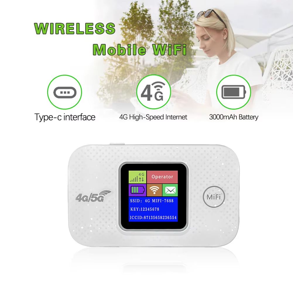 4G LTE Mobile WiFi Router 3000mAh 150Mbps Modem Router Type-C with Sim Card Slot Mini Outdoor Hotspot for Home Office Car Travel