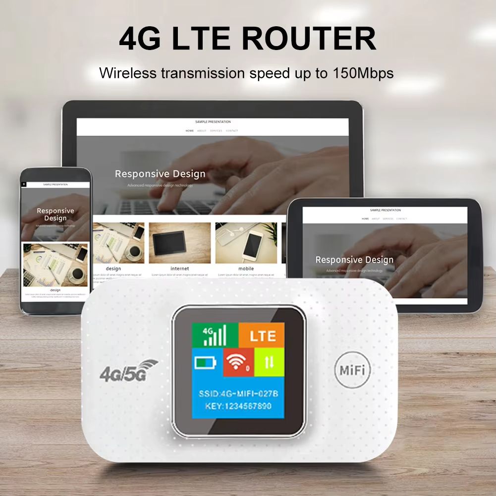 4G LTE Mobile WiFi Router 3000mAh 150Mbps Modem Router Type-C with Sim Card Slot Mini Outdoor Hotspot for Home Office Car Travel
