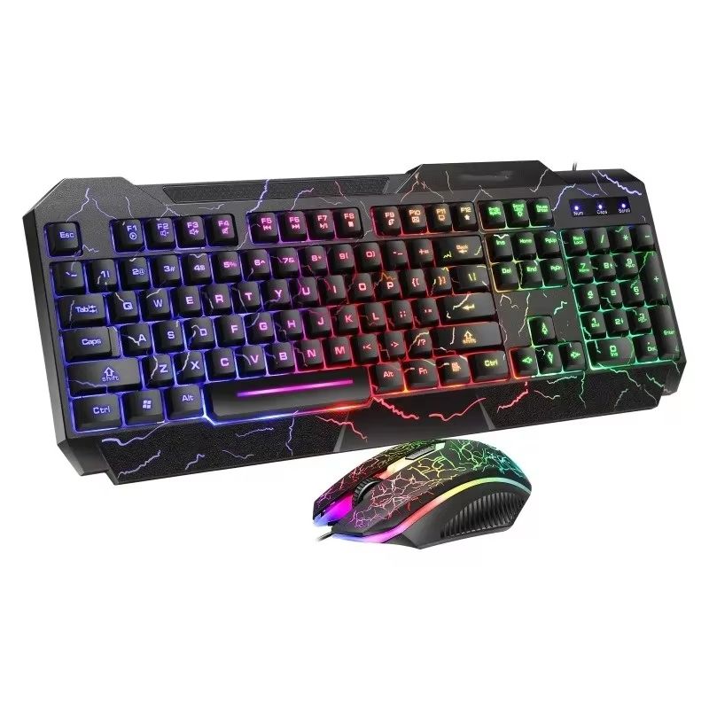 2-IN-1 Office Gaming Keyboard & Mouse Set Black Crackle Waterproof Three-color Rgb Backlit 104-key Mechanical Sense Computer Keyboard