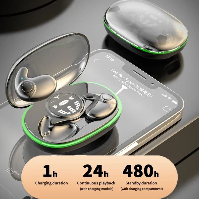 Sleep Invisible Earbuds Headphones 5.3 Wireless Bluetooth Headset Ultra-Thin Noise Reduction Stereo Earphone Waterproof
