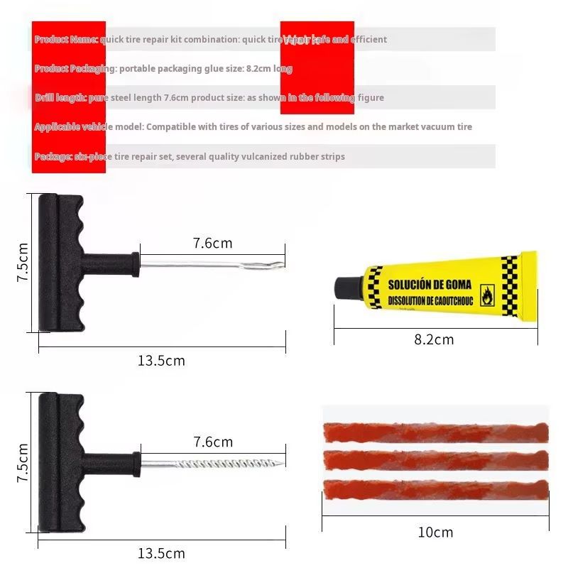 Tire Repair Tools Kit with Rubber Strips Tubeless Tyre Puncture Studding Plug Set Auto Motorcycle Bike Garage Repair Tools