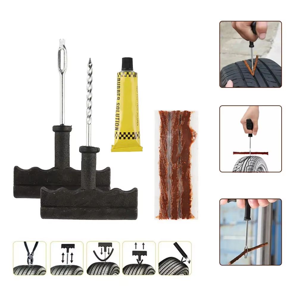 Tire Repair Tools Kit with Rubber Strips Tubeless Tyre Puncture Studding Plug Set Auto Motorcycle Bike Garage Repair Tools