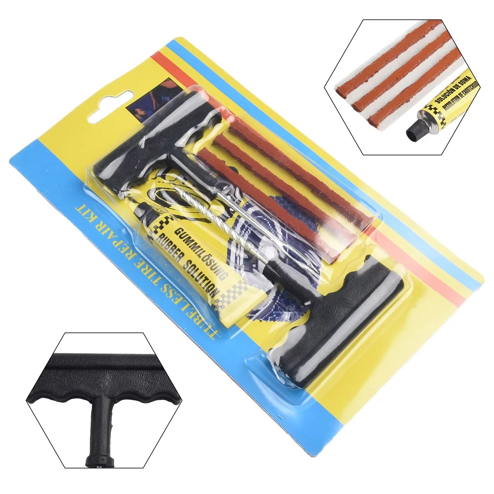 Tire Repair Tools Kit with Rubber Strips Tubeless Tyre Puncture Studding Plug Set Auto Motorcycle Bike Garage Repair Tools