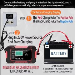 6A 12V Intelligent Car Battery Charger Pulse Repair LCD Display Motorcycle Battery Charging Lead-Acid Battery Repair Charger