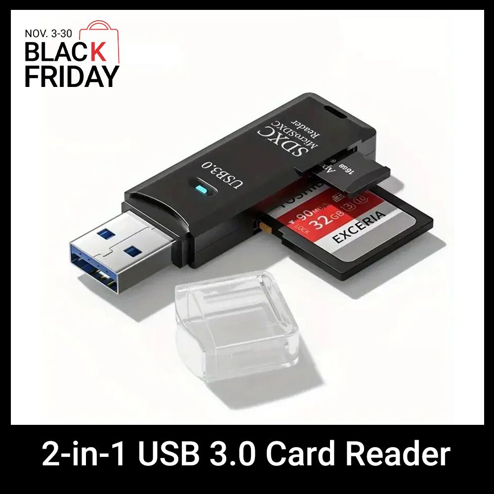 Robust 2-in-1 USB 3.0 2.0 Micro SD Card Reader High Speed Data Transmission up to 5Gbps Compatibility Multiple for PC Camera