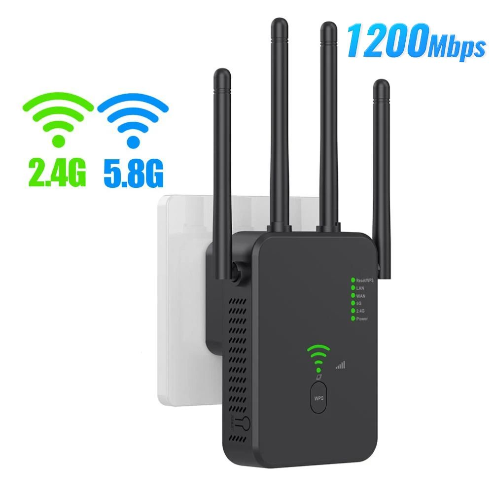 1200Mbps Wireless WiFi Repeater Wifi Signal Booster Dual-Band 2.4G 5G WiFi Extender 802.11ac Gigabit WiFi Amplifier WPS Router