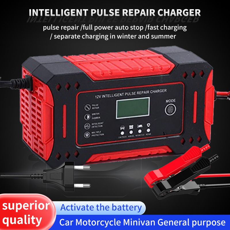 6A 12V Intelligent Car Battery Charger Pulse Repair LCD Display Motorcycle Battery Charging Lead-Acid Battery Repair Charger