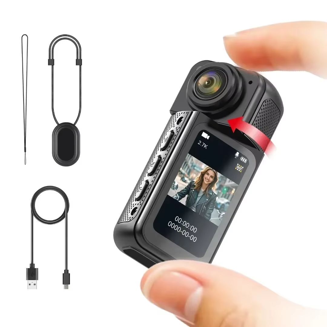 2.7K 180° Mini Cam 2.7K Thumb Sports Camera 1.4 Inch WiFi 180°Action Camera For Motor Cycling Recorder Outdoor Mini Cam Pet Vlog