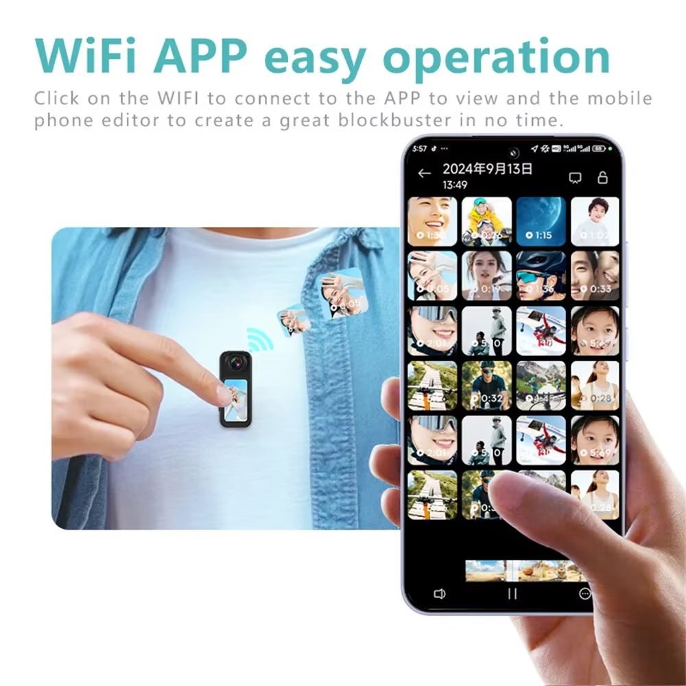 2.7K 180° Mini Cam 2.7K Thumb Sports Camera 1.4 Inch WiFi 180°Action Camera For Motor Cycling Recorder Outdoor Mini Cam Pet Vlog