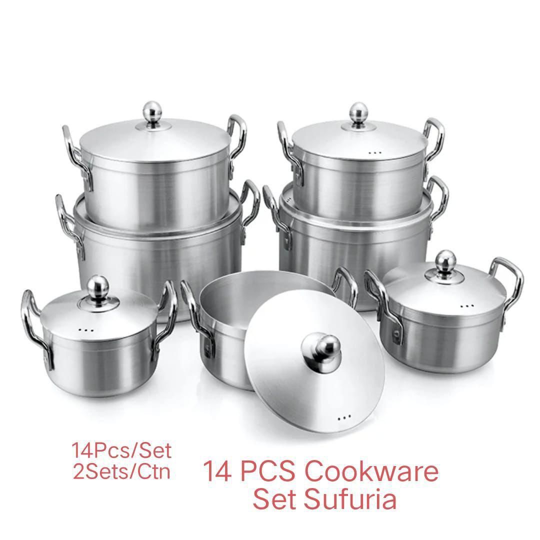 COOKWARE SET. 14pcs Premium quality Stainless Steel Cookware Sets Pot Aluminum Sufurias 7Pots and 7Lids Induction Cooking Pots. Perfect for small to medium-sized families, Easy to Clean.