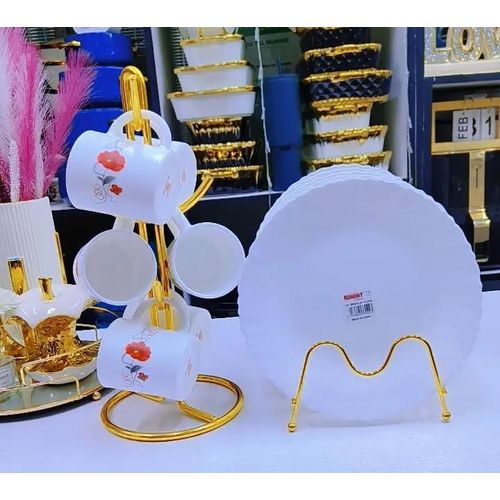 🤑12pcs breakfast set🤩made of matte color glaze, and the cup and saucer have brown strokes for embellishment, which is beautiful and moving.Give yourself a cup of fragrant hot drink every morning.Cer