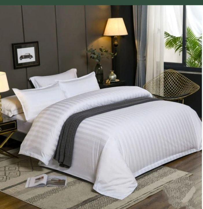 🥰CLEARANCE PRICE🎊6PCS 6*7 Pure Cotton Stripped Duvet COVER With -1 Cover 1 Bedsheet 4 Cases🦋100% Pure Cotton: Enjoy the natural softness, durability, and breathability of pure cotton. This set is p