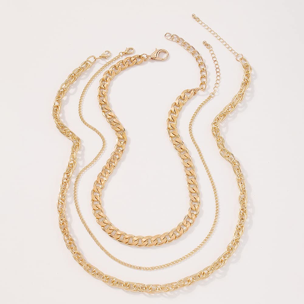 ZHJH 3Pcs Women's Necklace 3-layer Fashion Multi layer Metal Necklace Clavicle Chain Women's Jewelry