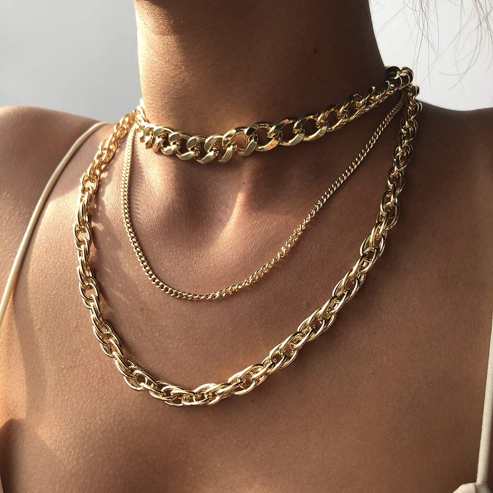 ZHJH 3Pcs Women's Necklace 3-layer Fashion Multi layer Metal Necklace Clavicle Chain Women's Jewelry
