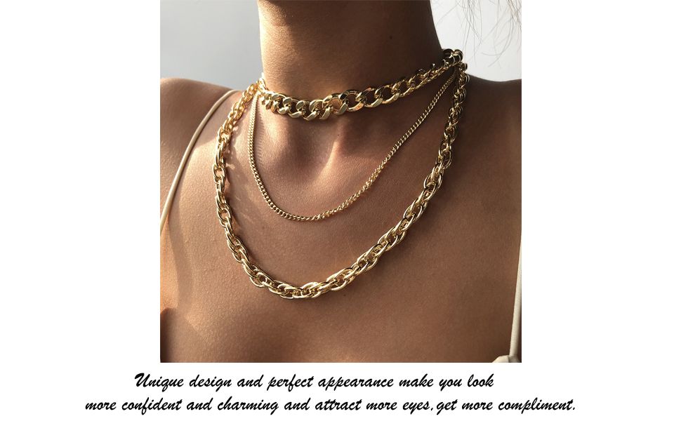 ZHJH 3Pcs Women's Necklace 3-layer Fashion Multi layer Metal Necklace Clavicle Chain Women's Jewelry