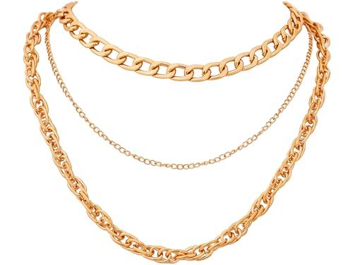 ZHJH 3Pcs Women's Necklace 3-layer Fashion Multi layer Metal Necklace Clavicle Chain Women's Jewelry