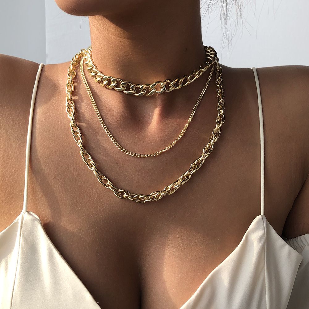 ZHJH 3Pcs Women's Necklace 3-layer Fashion Multi layer Metal Necklace Clavicle Chain Women's Jewelry