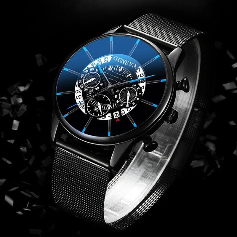 ZHJH Men's Large Dial Watch Men's Calendar Quartz Wristwatch Includes exquisite gift box  Men's Braided Band Watch Fashion Business Watch With Box
