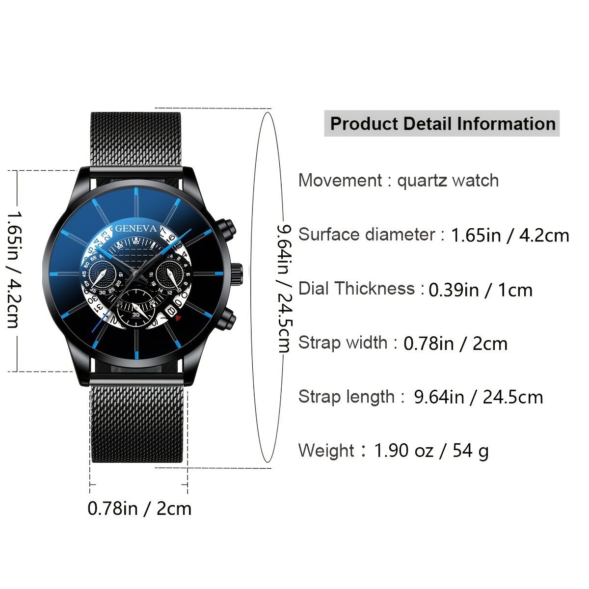 ZHJH Men's Large Dial Watch Men's Calendar Quartz Wristwatch Includes exquisite gift box  Men's Braided Band Watch Fashion Business Watch With Box