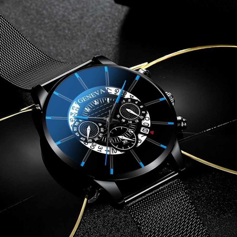 ZHJH Men's Large Dial Watch Men's Calendar Quartz Wristwatch Includes exquisite gift box  Men's Braided Band Watch Fashion Business Watch With Box
