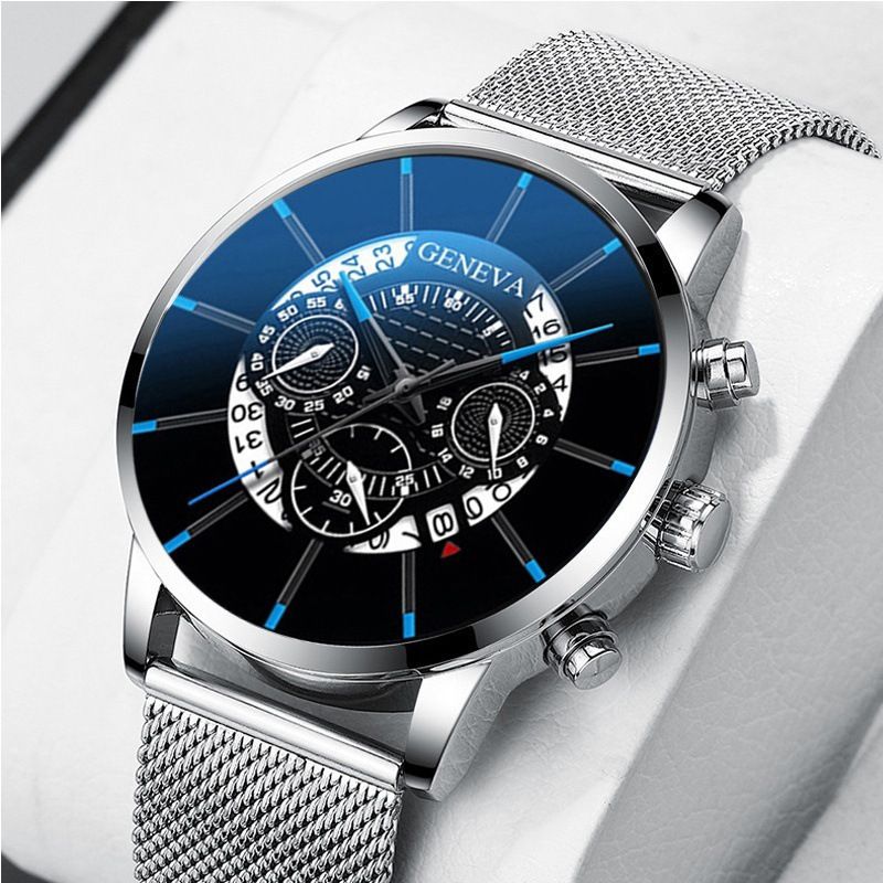 ZHJH Men's Large Dial Watch Men's Calendar Quartz Wristwatch Includes exquisite gift box  Men's Braided Band Watch Fashion Business Watch With Box