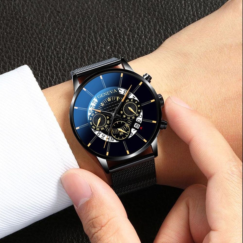 ZHJH Men's Large Dial Watch Men's Calendar Quartz Wristwatch Includes exquisite gift box  Men's Braided Band Watch Fashion Business Watch With Box