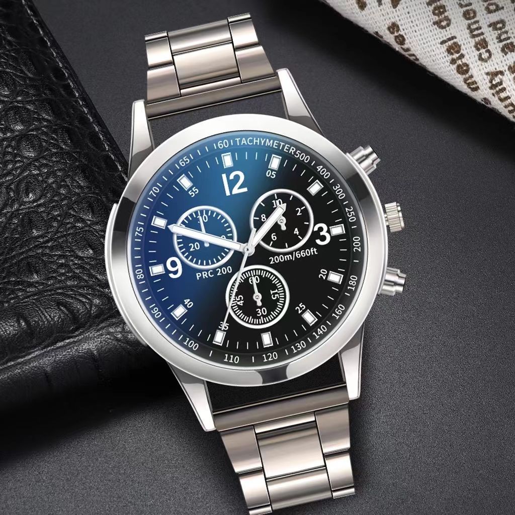 ZHJH Men's Large Dial Watch Metal Bracelet Set Men's Metal Strap Wristwatch Men's Quartz Watch Silver Watch Set