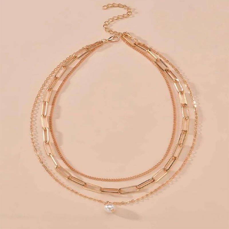 ZHJH 3-layer Women's Necklace Pearl Pendant Necklace Ring Necklace Women's Collarbone Chain Gold Women's Necklace