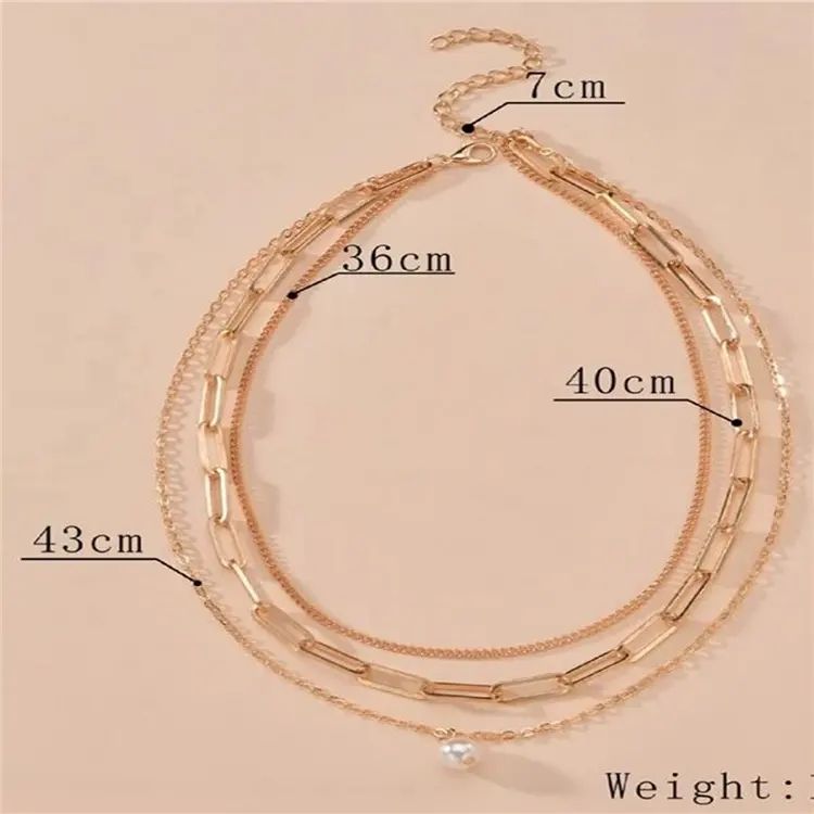 ZHJH 3-layer Women's Necklace Pearl Pendant Necklace Ring Necklace Women's Collarbone Chain Gold Women's Necklace